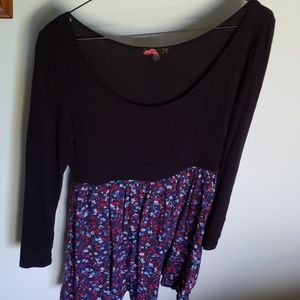 Floral Long-sleeve A-line Scoop-neck Minidress